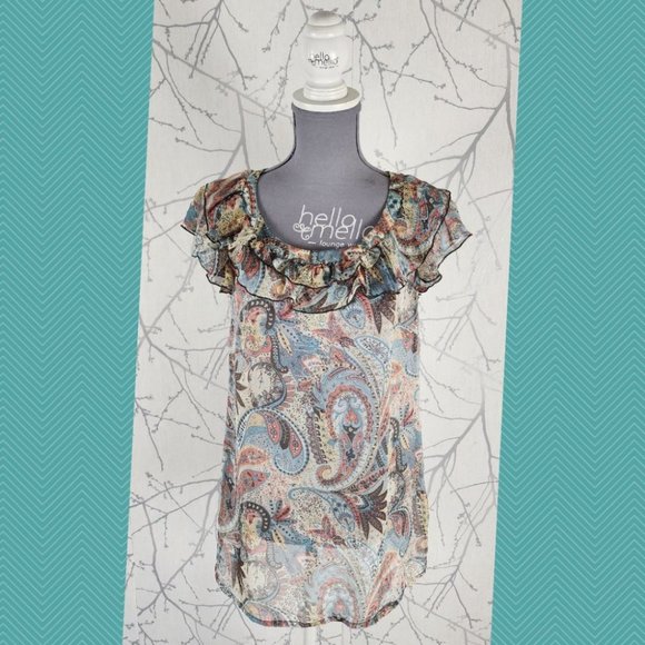 Esprit Paisley Printed 100% Silk Ruffle Sheer Blouse Fairy Y2K - Picture 1 of 5